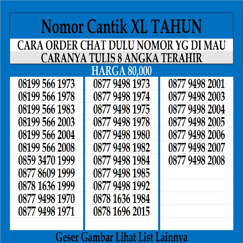 Nomor Cantik XL 4G Tahun 50  Nomer Axiata Kartu Perdana