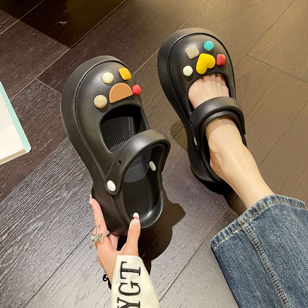 GROSIRTAS TG1757 Sandal Crocs Wanita Import With Jibbitz/Sendal Baim Motif Minimalis Korean Kekinian