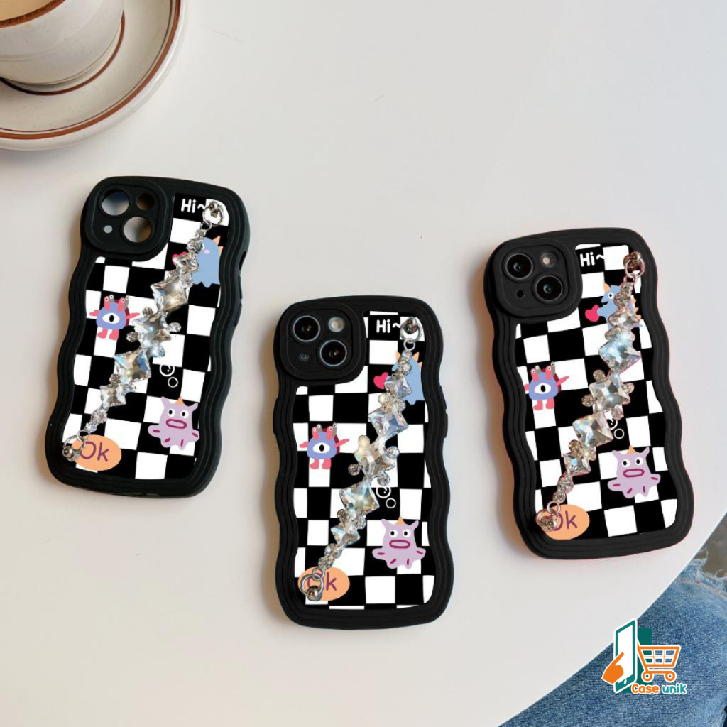 GC34 GC43 CASE CASING SOFTCASE SILIKON WAVY WAVE CARACTER RANTAI DIAMOND GRIP FOR OPPO A52 A92 A53 A33 A54 A55 A57 A77S  V23 5G CS6008