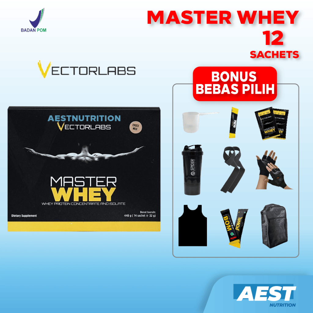 Vectorlabs Master Whey 12 Sachet Suplemen Susu Protein Whey Isolate Concentrate