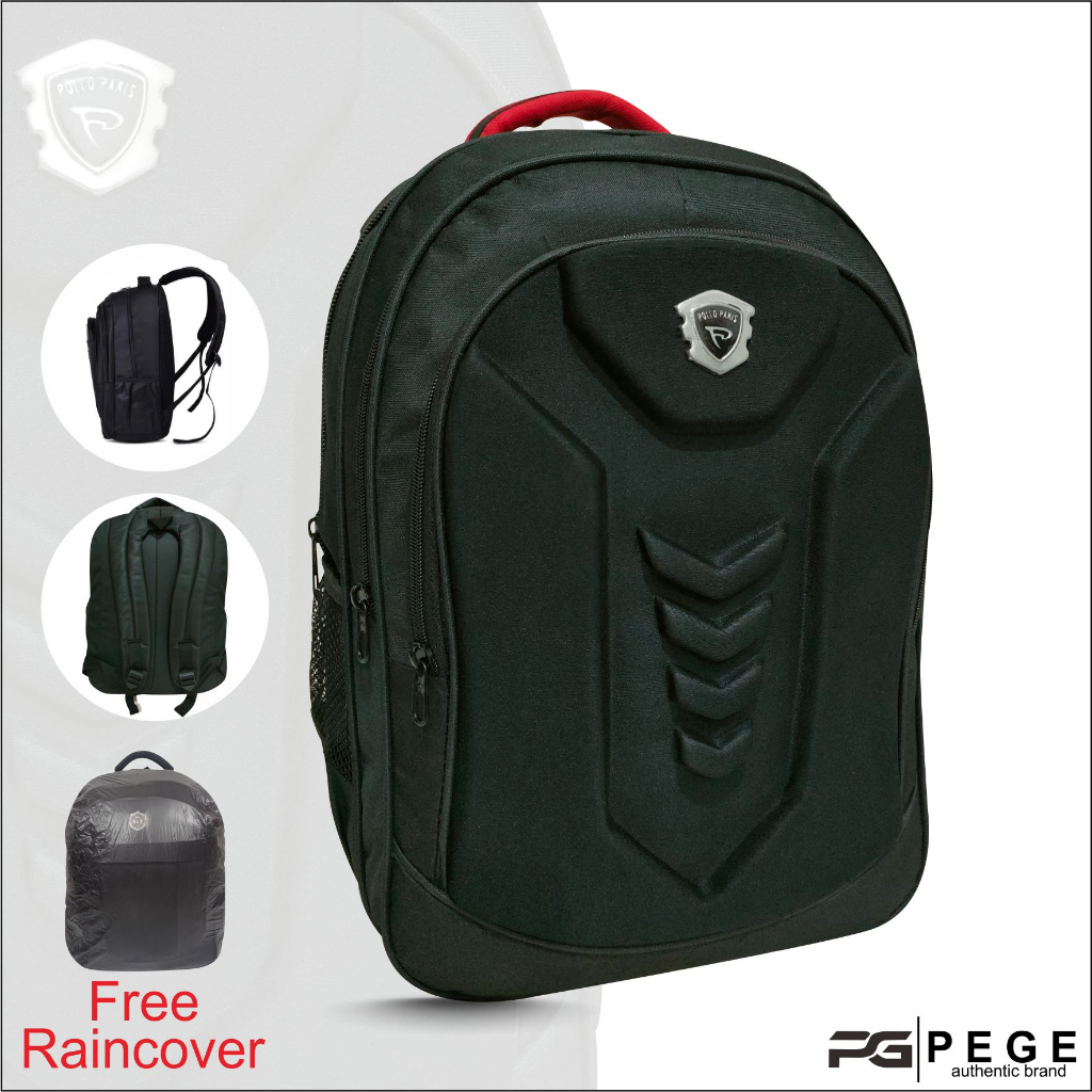 Tas Ransel Pria Laptop Emboss PEGE Thorzy Polos Hitam Model Simpel Kasual - PG 13