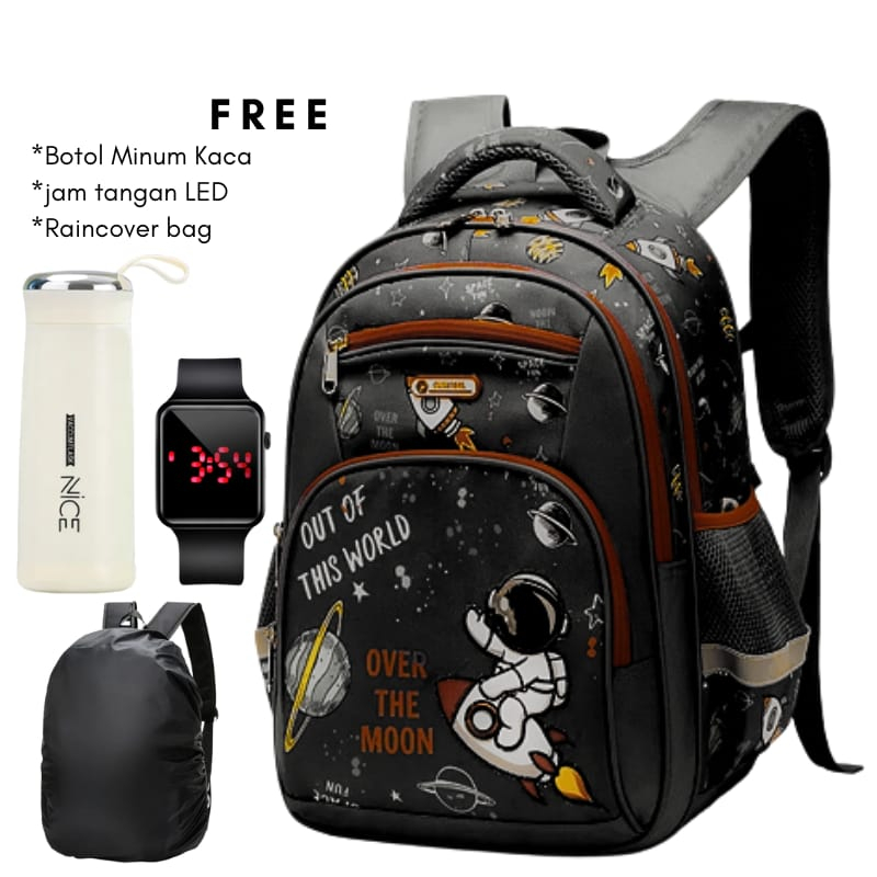 Tas Ransel Sekolah Anak Laki-laki Terbaru Motif Astronot Backpack Sekolah Laki laki Free Botol Minum Free Jam tangan Free Raincover New arrival