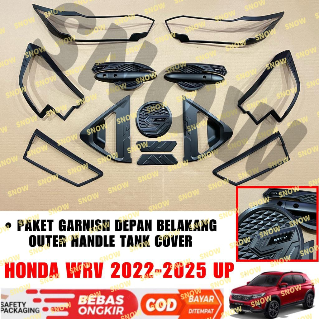 Paket Garnish Lampu Depan Belakang Outer Handle Tank Cover Honda WRV WR-V 2022 2023 2024 2025 up Hitam Doff