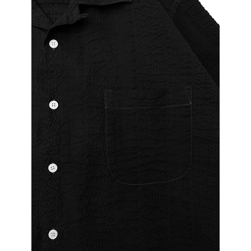 Seersucker Overdyed Charcoal Wide Crop Shirt