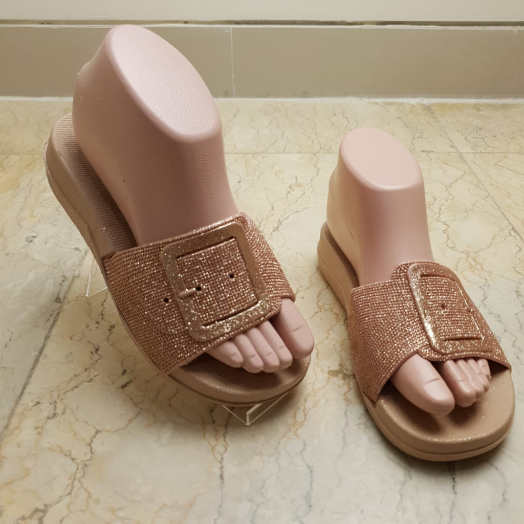 Sandal Slop Platform Wanita Motif Gesper gliter Import LCR 1027-1 36-40