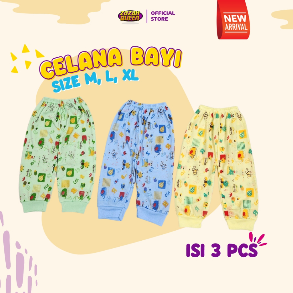 3 PCS - Celana Bayi Panjang Baru Lahir MOTIF Untuk Usia 3-24 Bulan