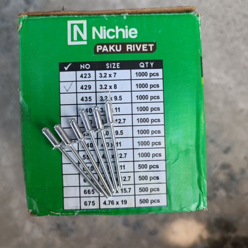 paku rivet ripet Nichiee no 423 dan 429 ukuran 3,2 x 7mm dan 3,2 x 8mm