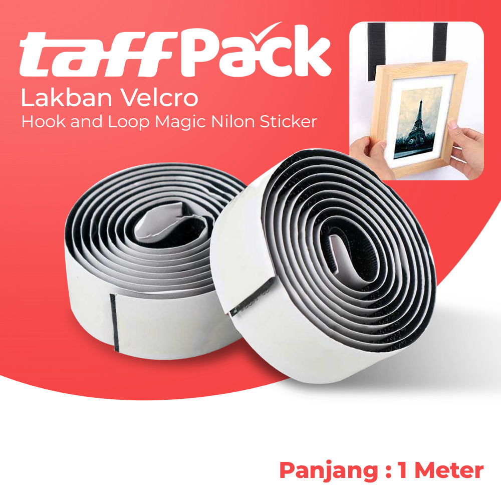 TaffPACK Lakban Velcro Hook and Loop Magic Nylon Sticker 1 Meter - ZNK006 - Black