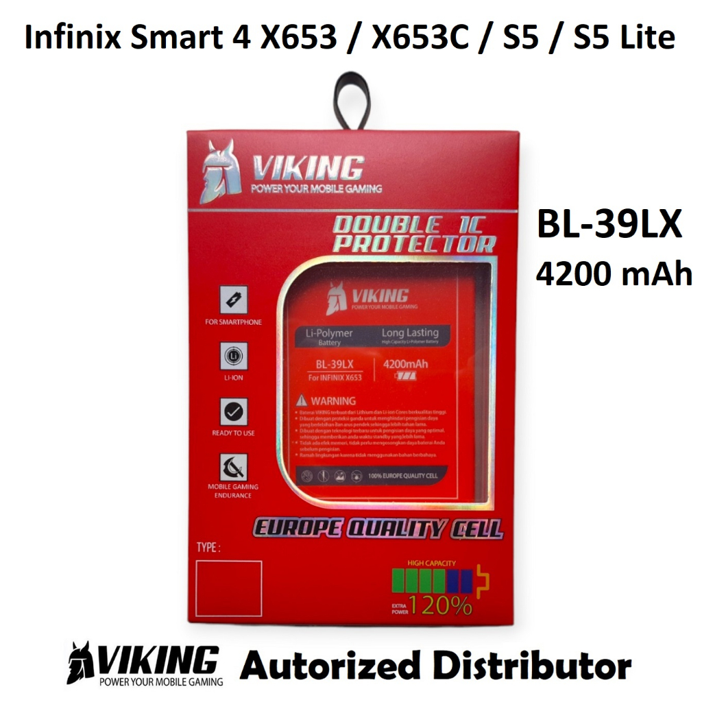 Baterai VIKING Double Power Original Infinix Smart 4 X653 X653C S5 Lite X652 BL-39LX BL39LX Batre Batrai Battery HP Handphone Ori