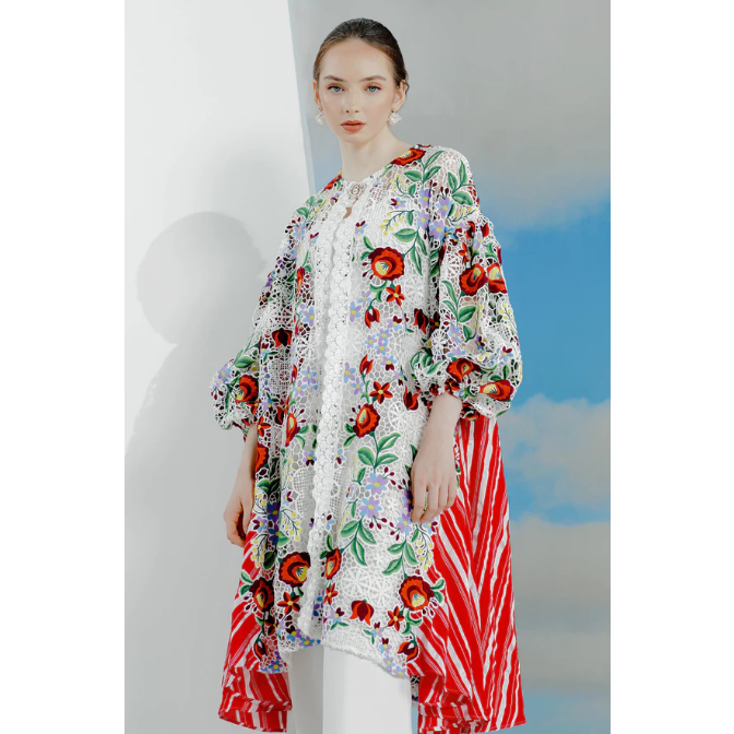 Celsea Embroiderry Outer - Red Free Size buttonscarves series voal frozen dream park tapis yura bag 