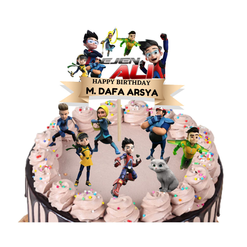 

Cake Topper Ejen Ali Custom Nama / Hiasan kue Happy Birthday