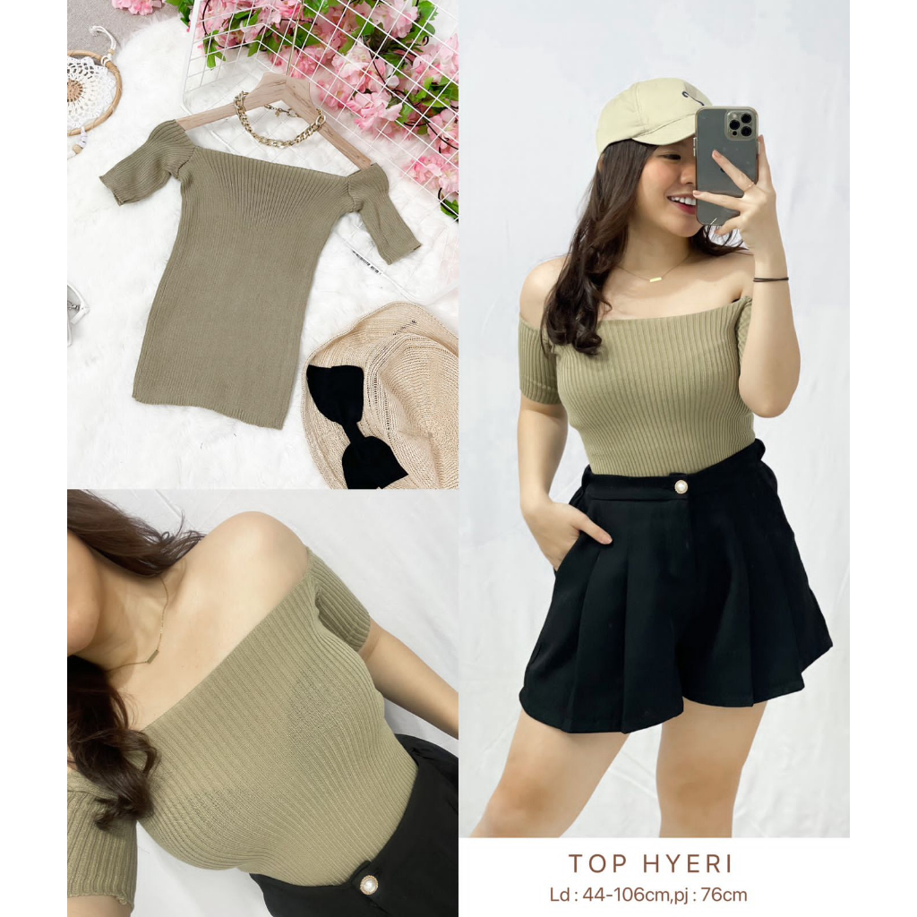 Atasan Wanita Bahan Rajut Sabrina Top Hyeri  / Mini Top Hyeri HOPYLOVY