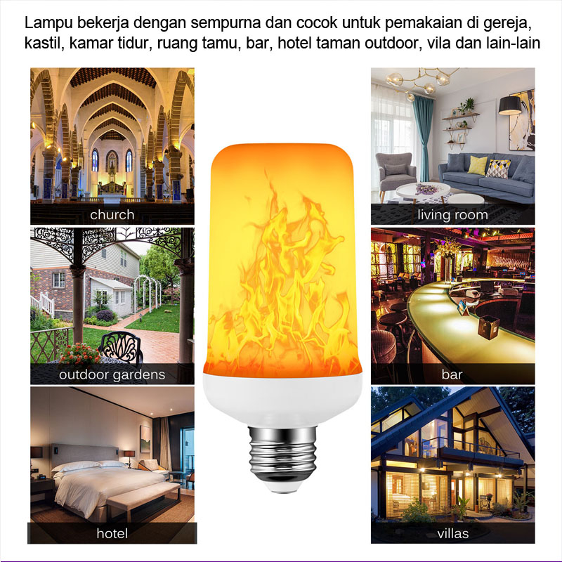 Lampu LED Api / Bohlam LED Fire Flame / Lampu Efek Api 3 Mode 3 Watt