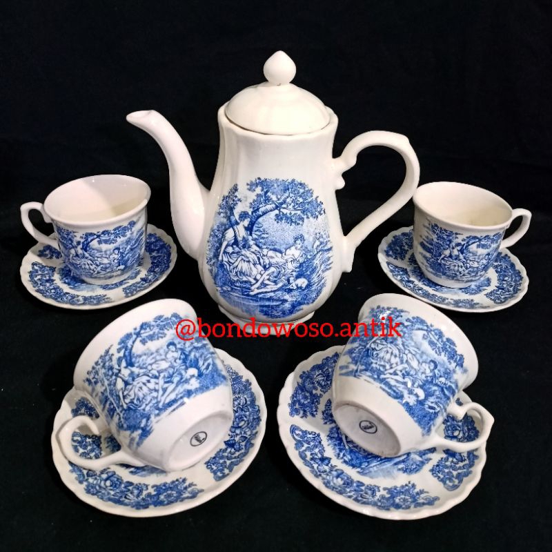 Teaset Eropa antik biru putih