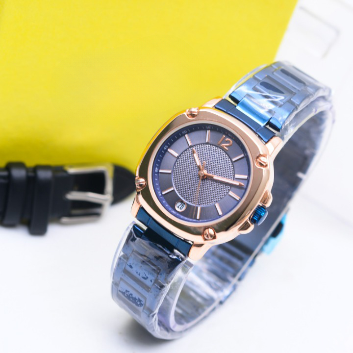 JAM TANGAN WANITA FASHION HB-001 RANTAI + TALI KULIT TANGGAL AKTIF