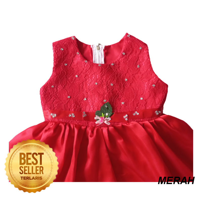 Dress Brukat Anak Import 1 Tahun 2023 Terlaris Gaun Balita 18 Bulan Baju Bayi Warna Putih Akikah Baptis Warna Pink Merah KA112