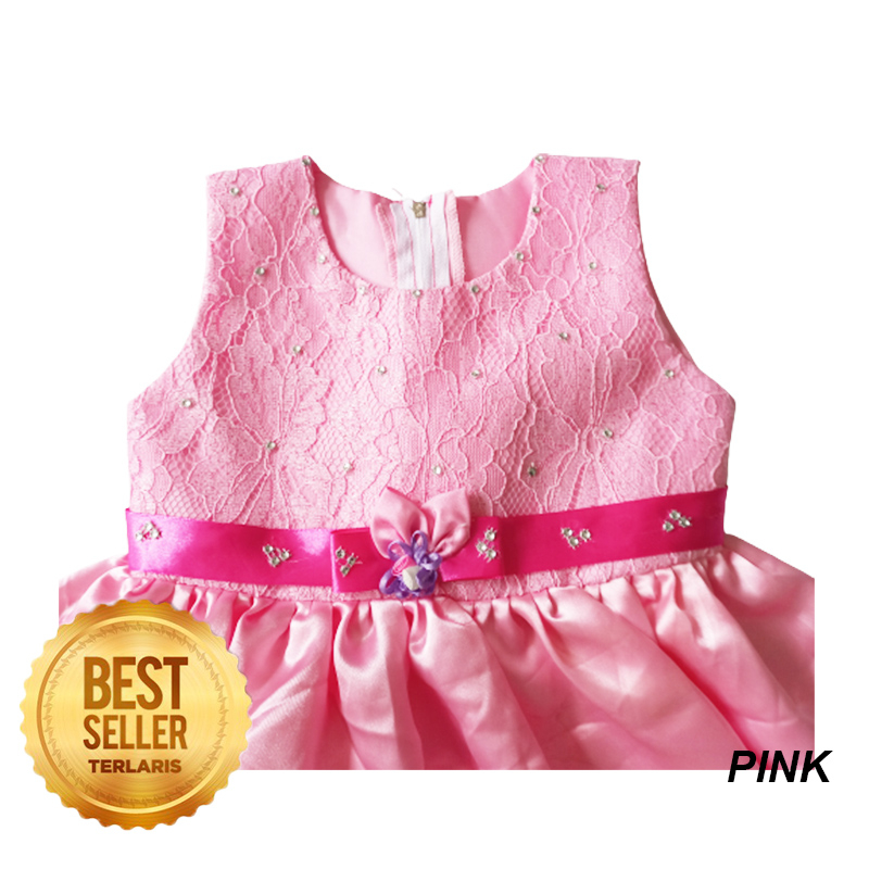 Dress Brukat Anak Import 1 Tahun 2023 Terlaris Gaun Balita 18 Bulan Baju Bayi Warna Putih Akikah Baptis Warna Pink Merah KA112