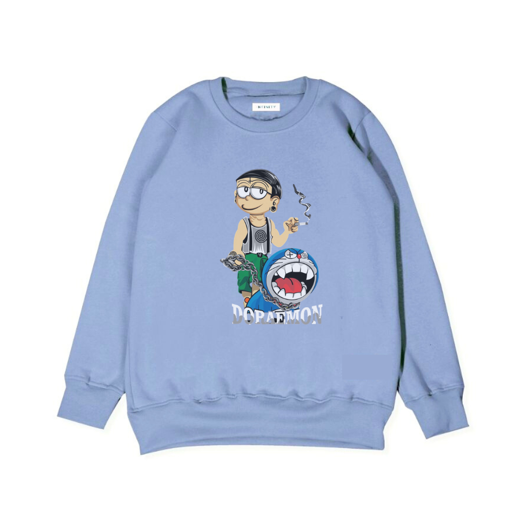 Crewneck Pria Polos Sablon Denim Motif Simpel  DORAEMON Sweater Pria dan Wanita Premium Quality Distro Terlaris