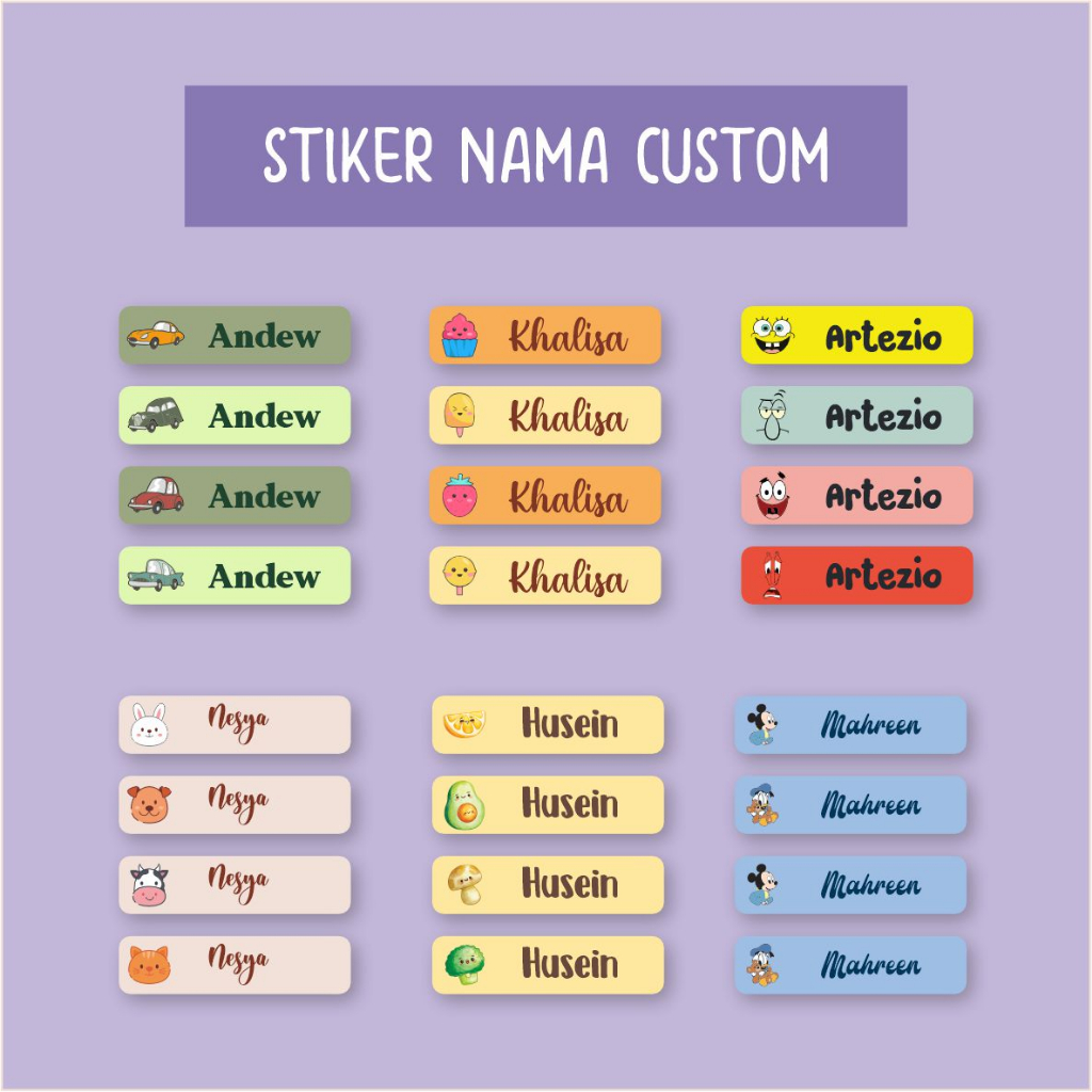 

STIKER LABEL NAMA ANAK CUSTOM LABEL WATERPROOF LABEL BOTOL MINUM STIKER ALAT TULIS BUKU PENSIL