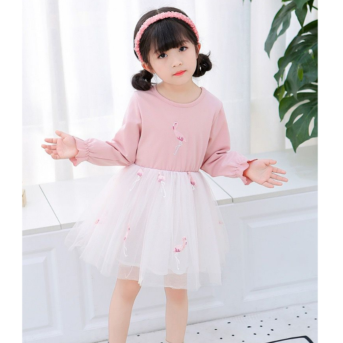 Dress Anak Perempuan Lengan Panjang Pinky Flamingo