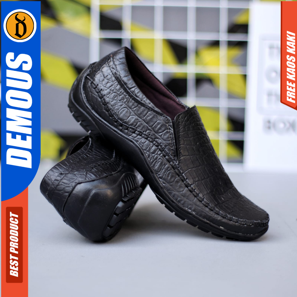 DEMOUS CROCO - Sepatu Formal Casual Hitam Kulit Asli Pria