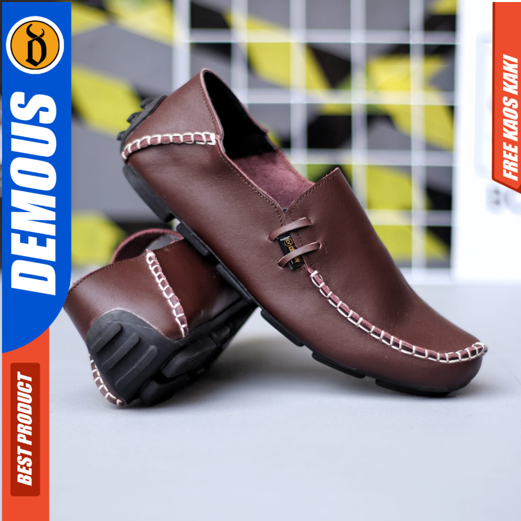 DEMOUS MOCLEA - Sepatu Slip-on Casual Kulit Kerja Pria