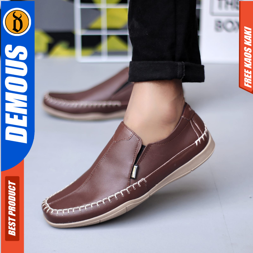 DEMOUS DIVOC - Sepatu Formal Casual Slop Kulit Asli Kerja hitam Pria