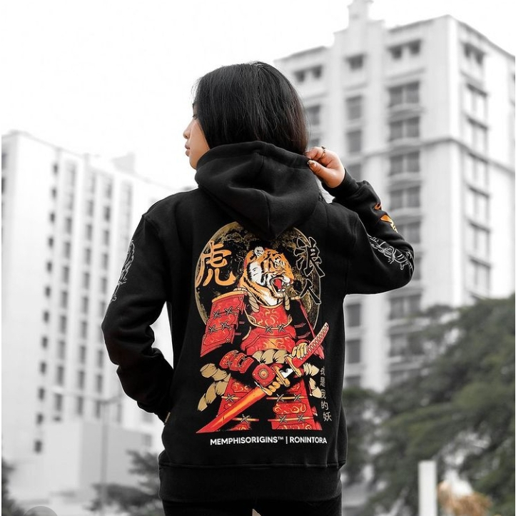 Jaket Hoodie Memphis Origins Kyogen V2 Sweater Hoodie Sukajan Motif Jepang Bahan Katun Tebal