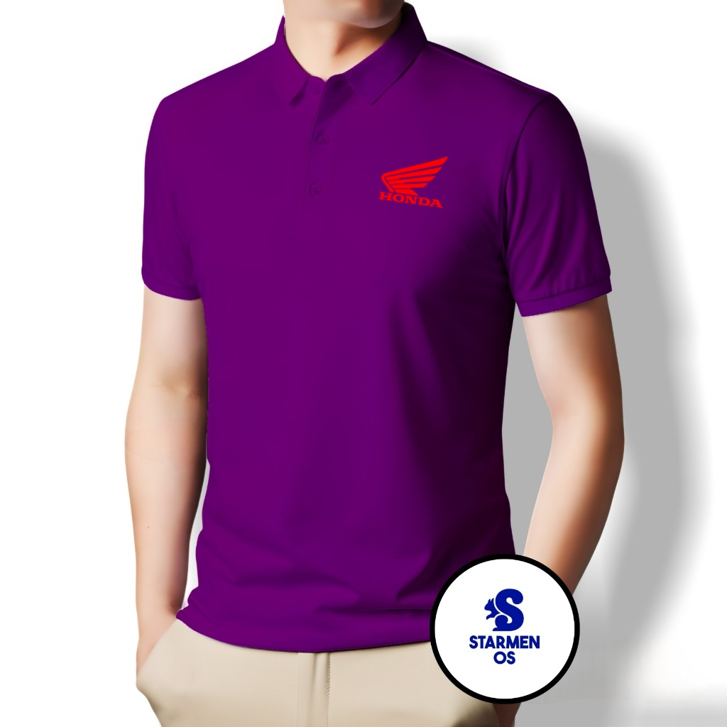 Kaos Wangki Polo T-Shirt Pria Kerah Polos Logo HONDA MERAH  20 WARNA ) Part 2