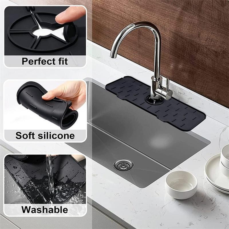 Kitchen Sink Faucet Handle Drip Catcher Silicone Mat Tray Washable