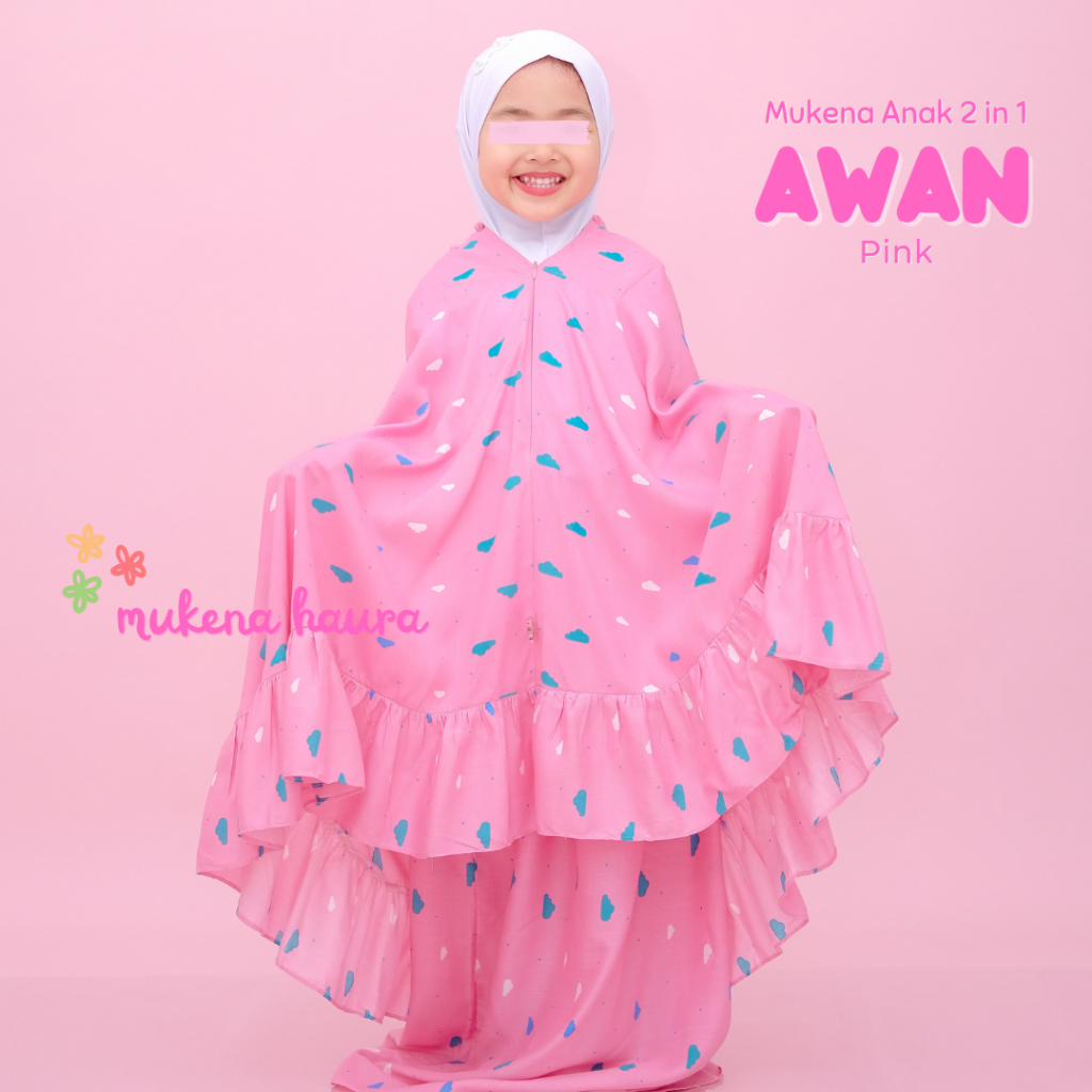 Mukena Anak Resleting Awan 2in1 Rayon Premium