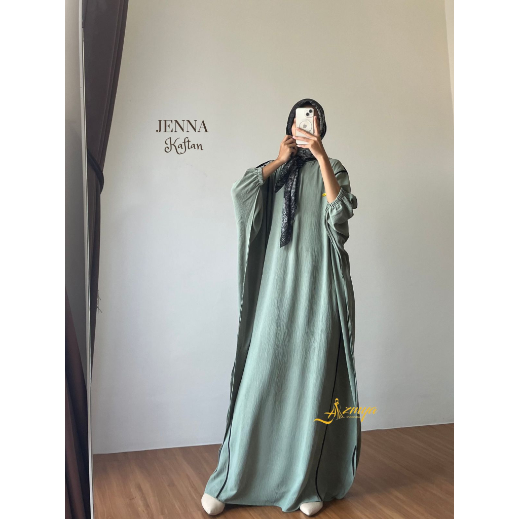 JENNA KAFTAN Gamis Daily Simple Crinkle Kaftan List Salur Dress Busui