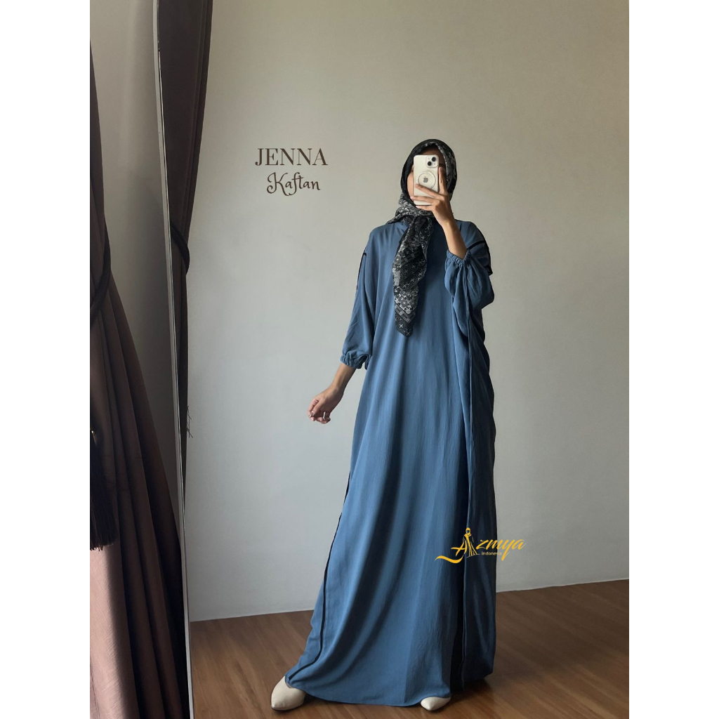 JENNA KAFTAN Gamis Daily Simple Crinkle Kaftan List Salur Dress Busui