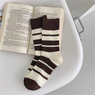 GO!KK1115 Kaos Kaki Panjang Motif Garis Coklat Brown Kaus Kaki Olahraga Atas Mata Kaki Unisex Kekinian