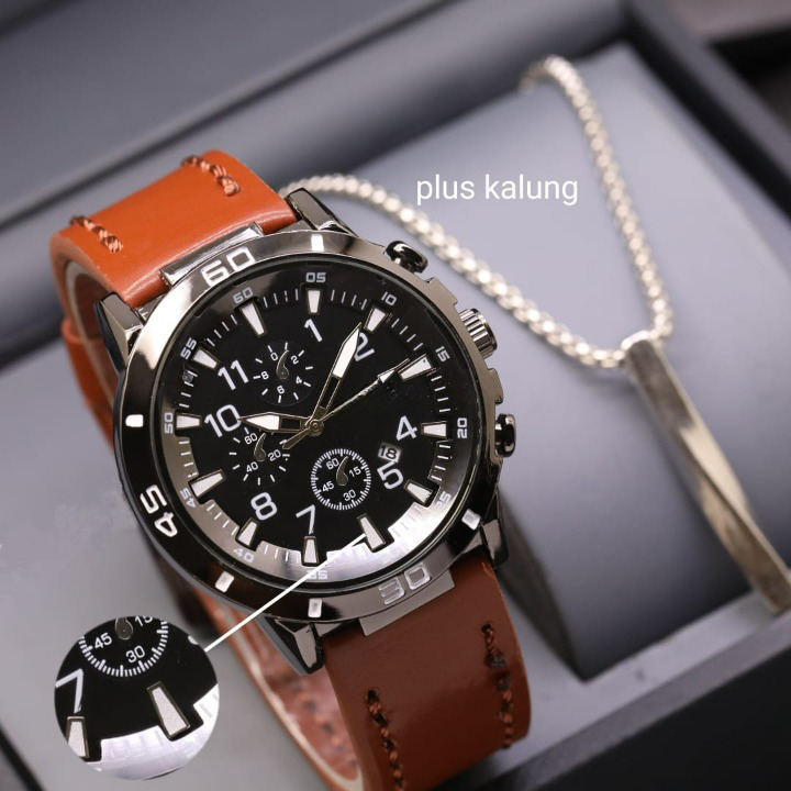 JAM TANGAN PRIA FASHION LS-027 CHRONO VARIASI + KALUNG TANGGAL AKTIF