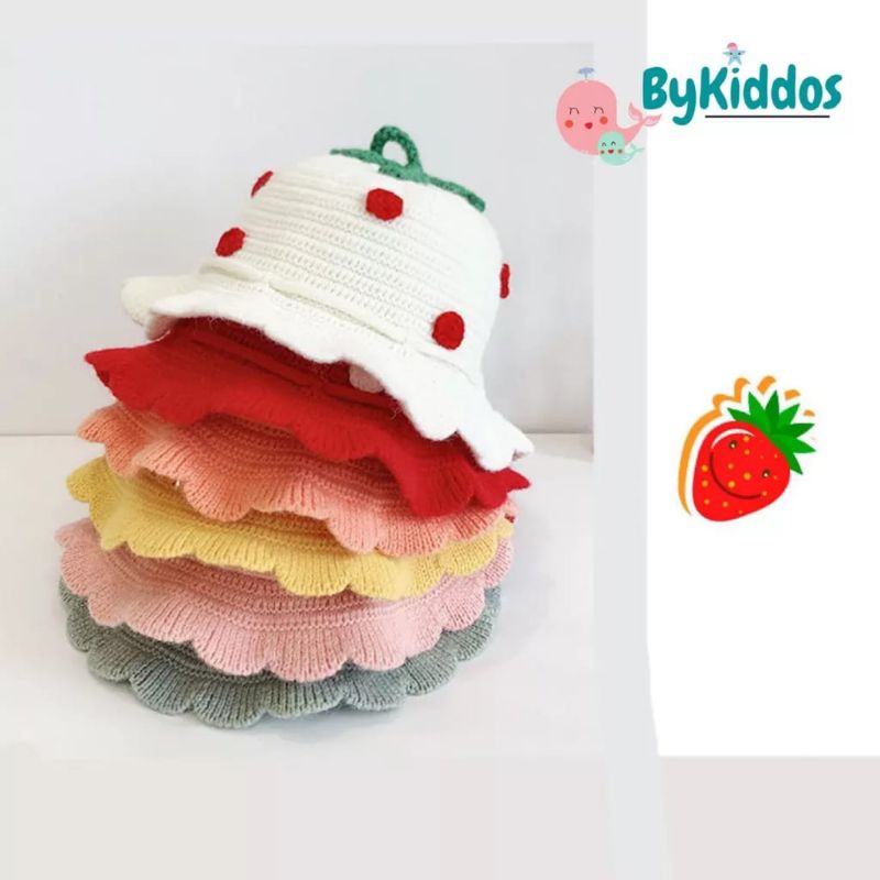 [rumahbayipdg]KUPLUK BUCKET MODEL STRAWBERRY BAYI DAN ANAK KUPLUK CANTIK TOPI lucu bayi dan anak