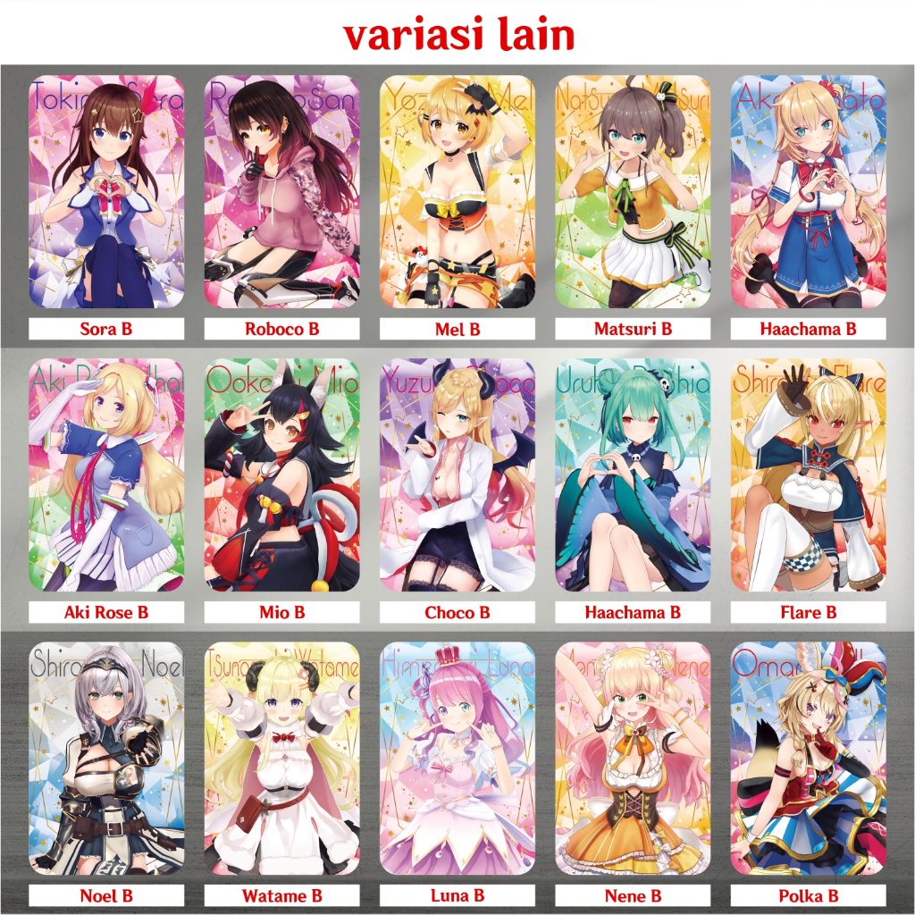 Koleksi Photocard / Kartu Anime Game VTuber Hololive C - Miko Suisei Fubuki Haachama Matsuri Aqua Ayame Subaru Mio Korone Okayu Pekora Rushia Marine Coco Watame Towa Lamy Botan Koyori Gura Amelia Calli Kiara Ina Moona Kobo Ollie