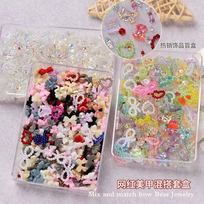 1Box 3D Resin Bow Mix Style Tsumtsum Dekorasi Nail Art Best Seller / 3D Karakter Instant Nail Art