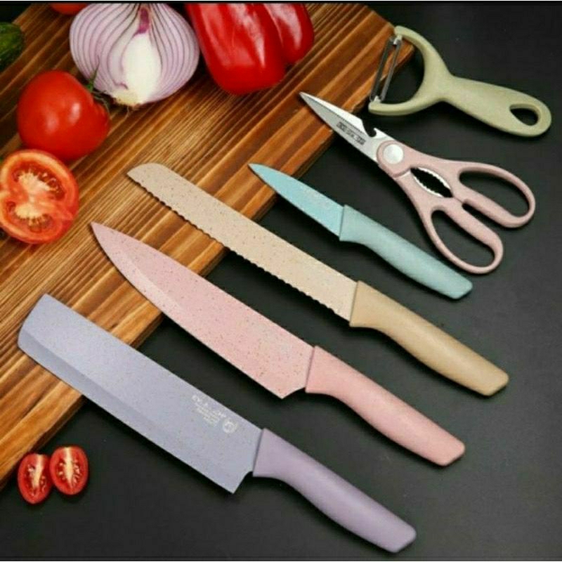 ￼6in1 Pisau Jerami Gandum Set 6 In 1 Pisau Dapur Cantik Knife Set 6pcs