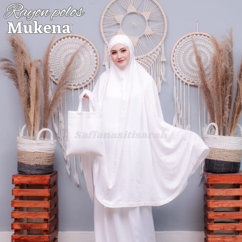 Mukena Dewasa Putih Katun Rayon Premium Polos Renda Jumbo
