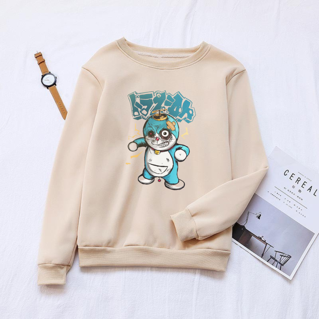 Sweater Simple -  Crewneck Doraemon Robot  sig Black Keren Simple Terbaru