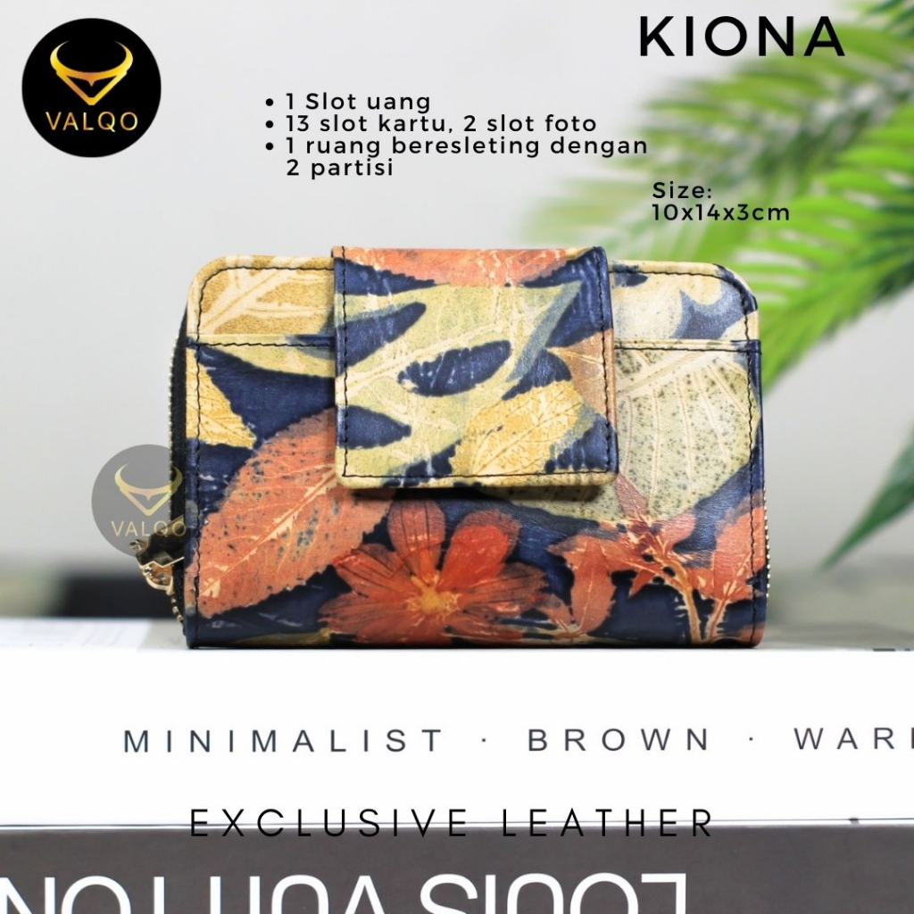 VALQO KIONA Ecoprint Dompet Kulit Sapi Dompet Wanita Dompet kecil Dompet Pendek Dompet Kartu