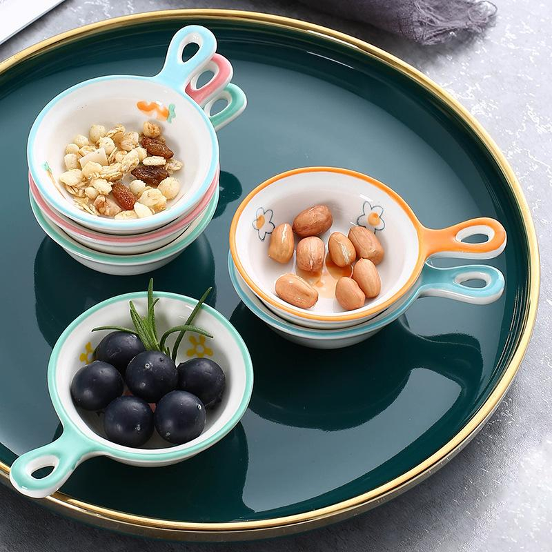 MINI PLATE ADA PEGANGAN / MANGKOK SAOS LUCU / PIRING AESTHETIC/ PIRING SAOS KERAMIK/PIRING SAMBAL / 