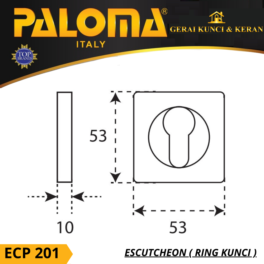 PALOMA ECP 201 RING KUNCI KOTAK ESCUTCHEON SQUARE SATIN NICKEL