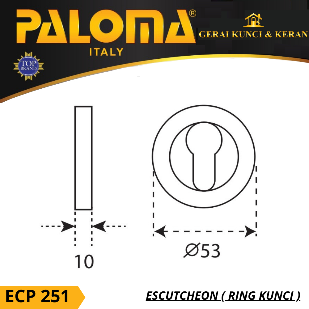 PALOMA ECP 251 ESCUTCHEON RING LUBANG KUNCI SUPERIOR SATIN NICKEL COVER TUTUP CYLINDER KUNCI