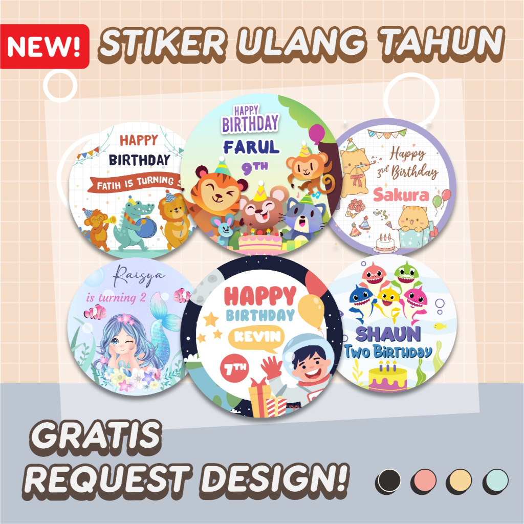 

Cetak Stiker Souvenir Ulang Tahun Anak Custom Label Snack | Print Sticker Happy Birthday Ultah Free Design