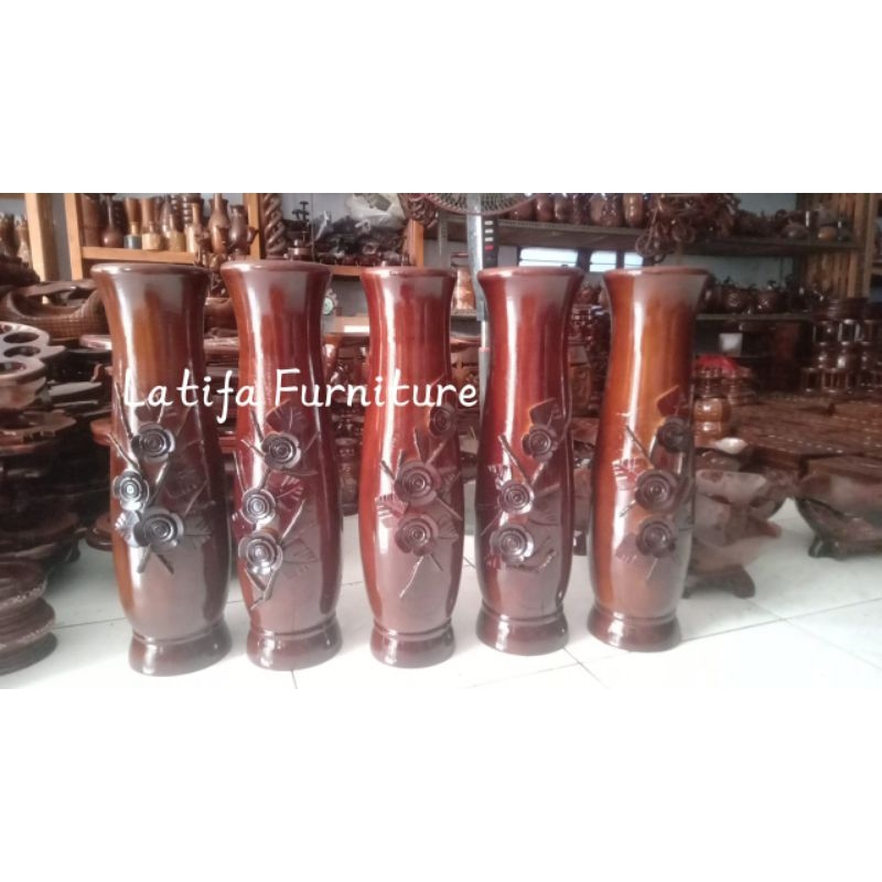 Vas Pot lantai tempel mawar dari kayu jati