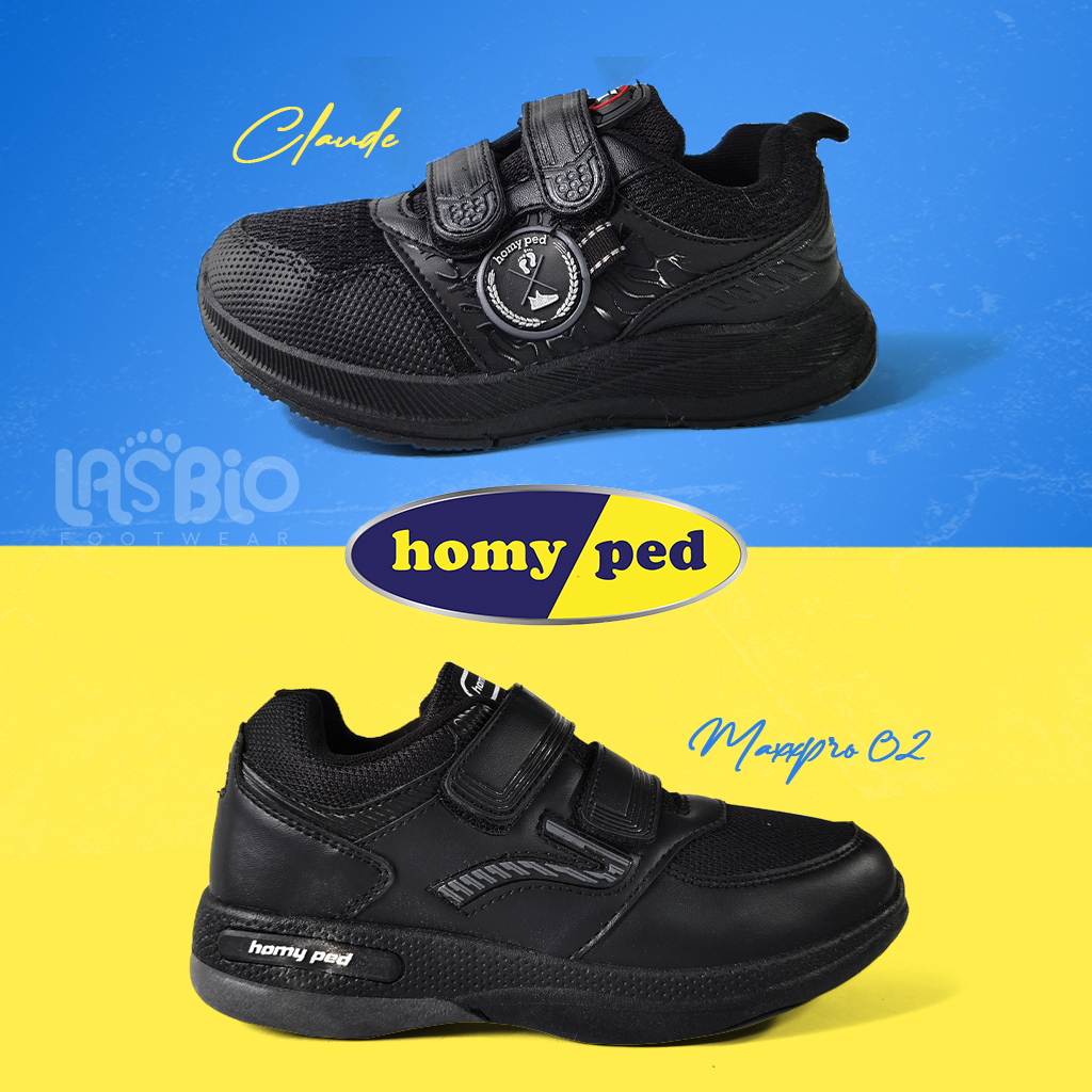 Homyped Sepatu Sekolah Sneakers Hitam Polos Cowok Cewek