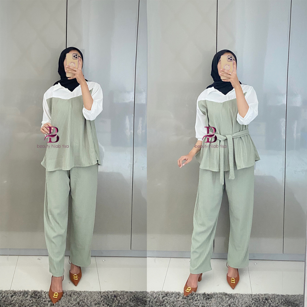 Lady one set wanita terbaru kekinian setelan knite hornet beautyhijab