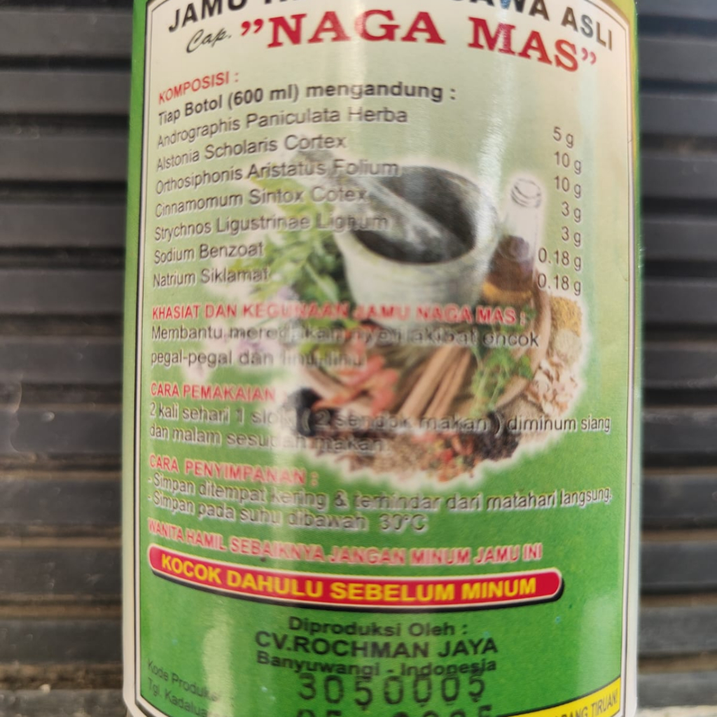 Jamu Naga Mas Untuk Redakan Pegal Linu Asam Urat Encok Rematik Kemasan 600ml Botol Beling Ramuan Jawa Asli